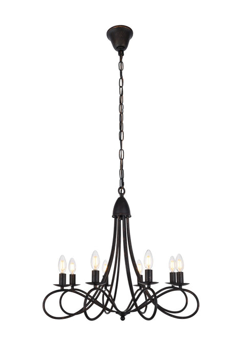 Elegant Lighting 1452D28DB Eight Light Pendant, Dark Bronze