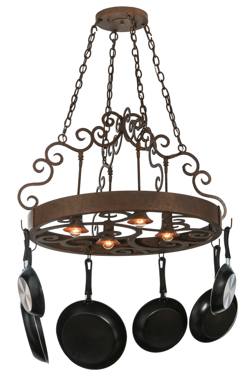 Meyda Tiffany 118490 Four Light Pot Rack, Antique Rust