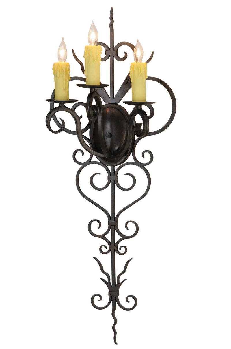Meyda Tiffany 131396 Three Light Wall Sconce, Rustic Iron