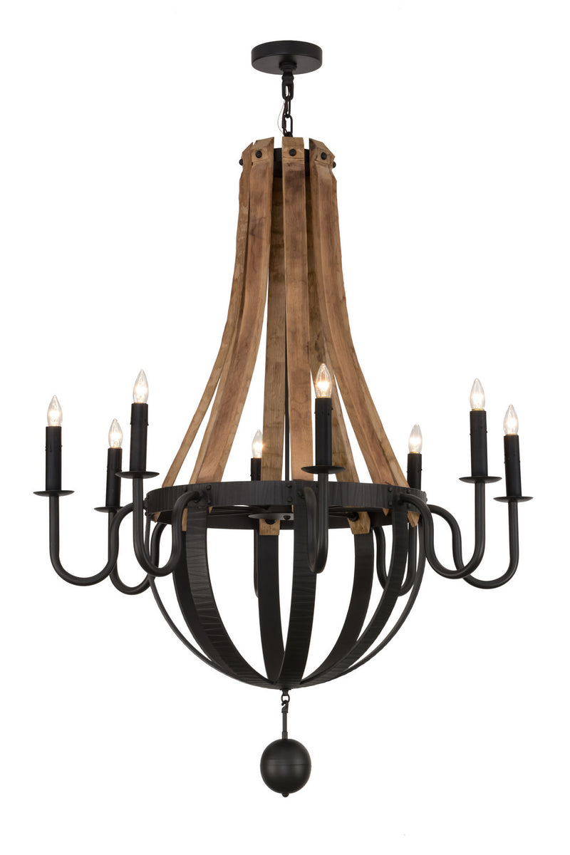 Meyda Tiffany 152768 Eight Light Chandelier, Wrought Iron & Natural Wood