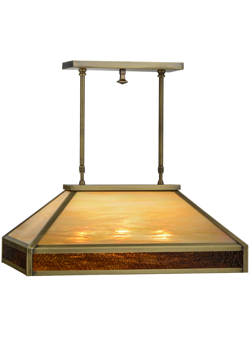 Meyda Tiffany 153028 Three Light Oblong Pendant, Antique Brass