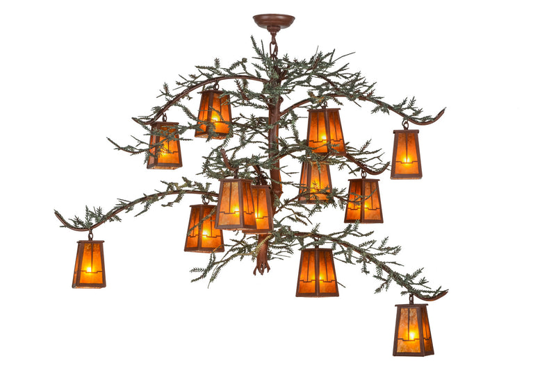 Meyda Tiffany 153180 12 Light Chandelier, Rust/Green Branches
