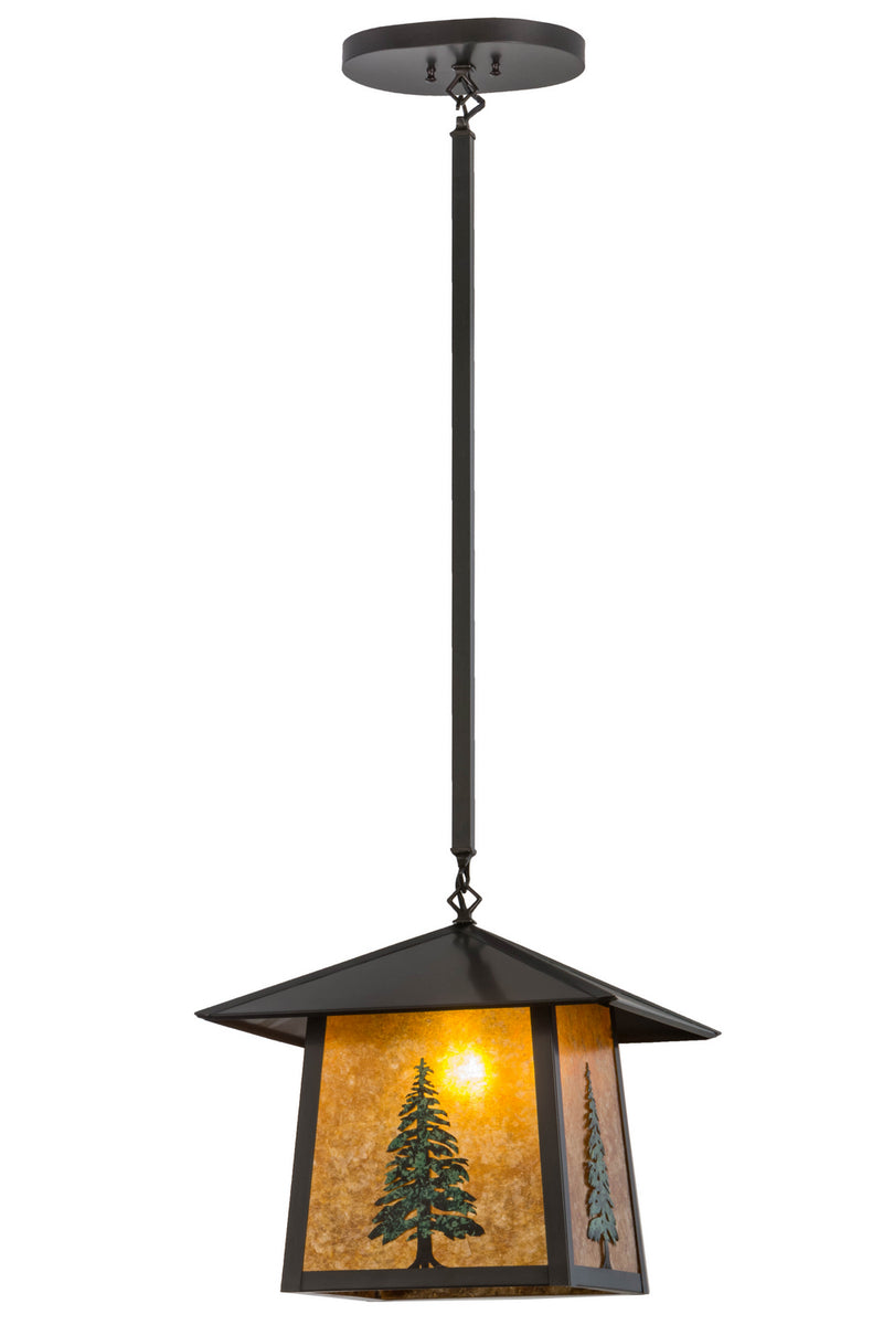 Meyda Tiffany 154421 One Light Pendant, Craftsman Brown W/Green Trees
