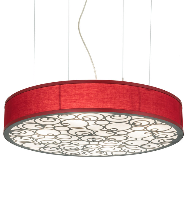 Meyda Tiffany 155398 Four Light Pendant, Nickel Powder/Regimental Red