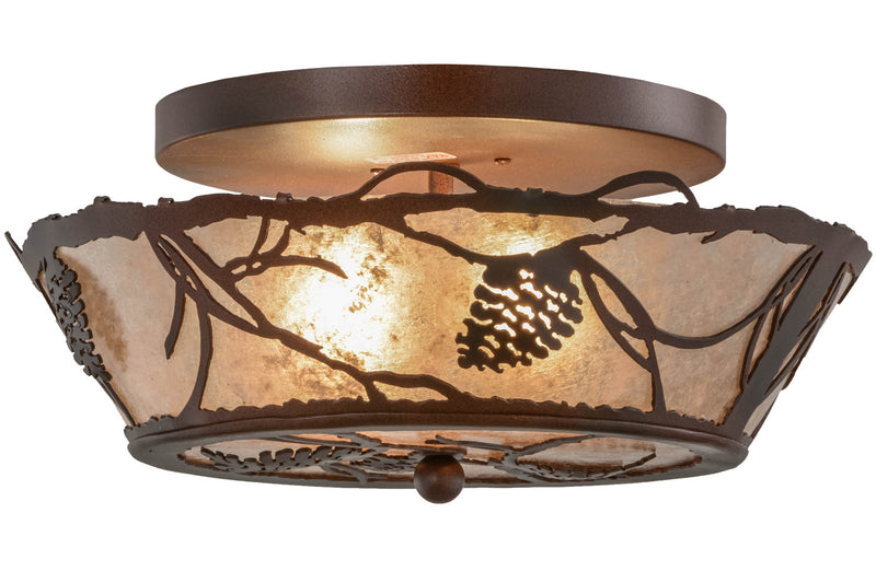 Meyda Tiffany 157592 Two Light Flushmount, Rust Over Wrought Iron