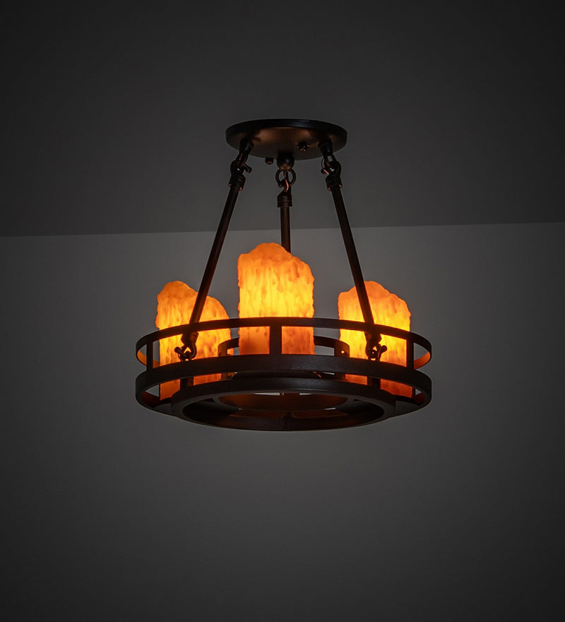 Meyda Tiffany 157815 Three Light Semi-Flushmount, Black Metal