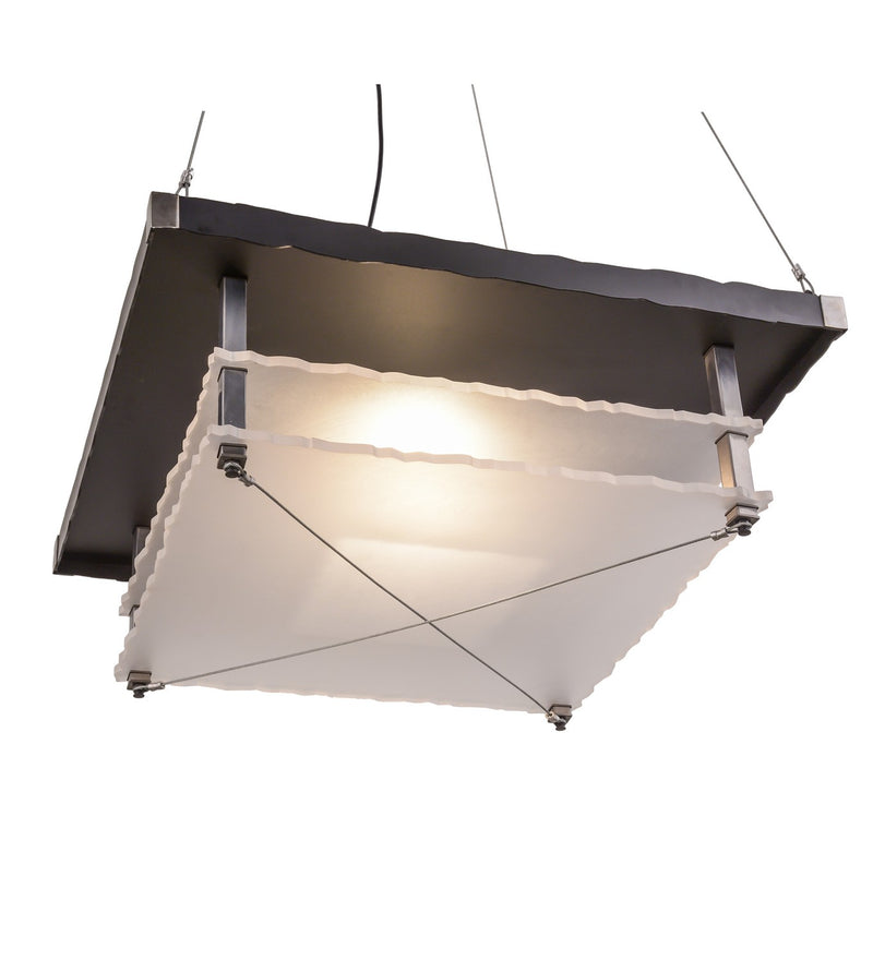 Meyda Tiffany 158390 Two Light Pendant, Black Deco/Raw Steel