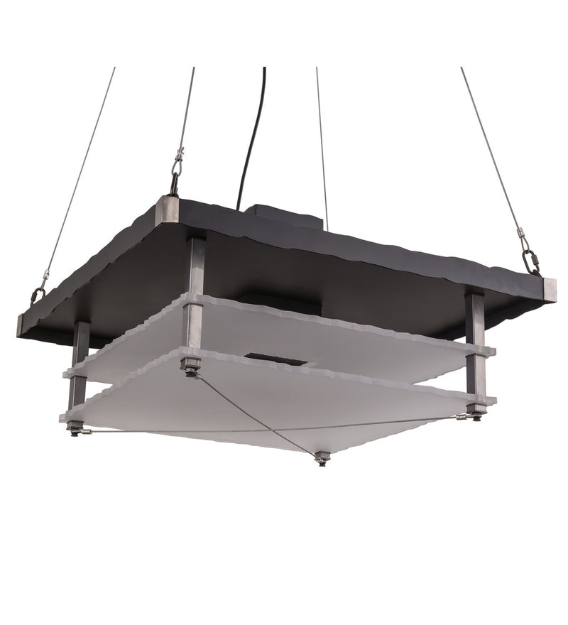 Meyda Tiffany 158390 Two Light Pendant, Black Deco/Raw Steel