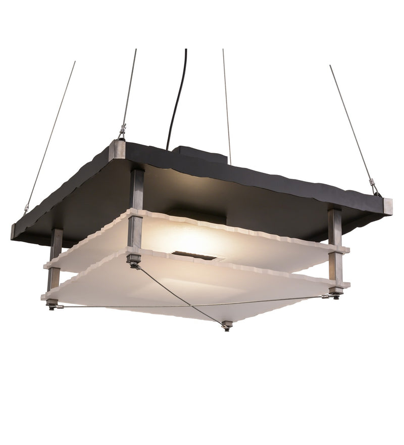 Meyda Tiffany 158390 Two Light Pendant, Black Deco/Raw Steel