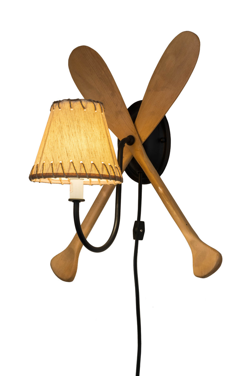 Meyda Tiffany 166831 One Light Wall Sconce, Black Metal,Natural Wood