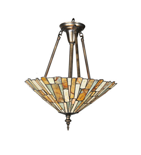 Meyda Tiffany 99681 Three Light Semi-Flushmount, Antique Brass