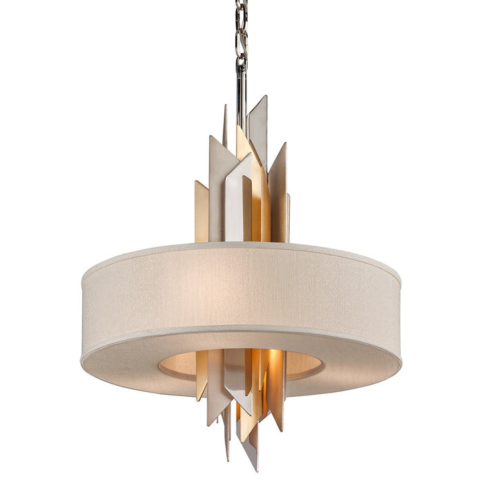 Corbett Lighting 207-44-SS/WSL/GL Four Light Pendant, Pol Ss W Silver/Gold Leaf