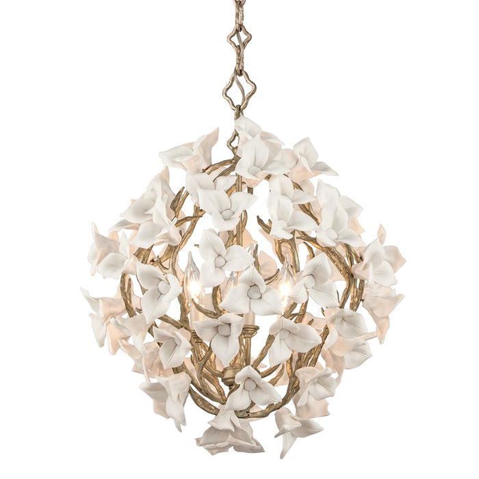 Corbett Lighting 211-44-SGL Four Light Chandelier, Enchanted Silver Leaf