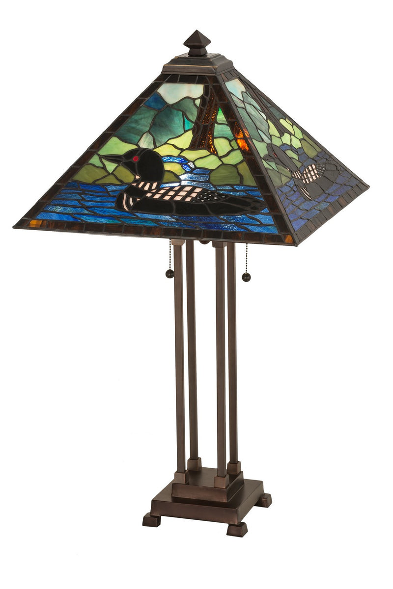 Meyda Tiffany 81055 Two Light Table Lamp, Black Metal