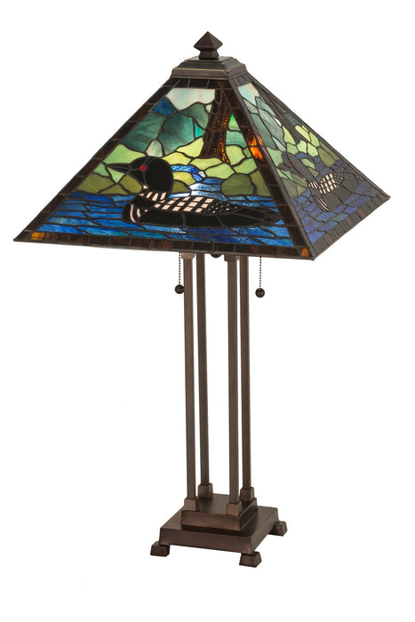 Meyda Tiffany 81055 Two Light Table Lamp, Black Metal