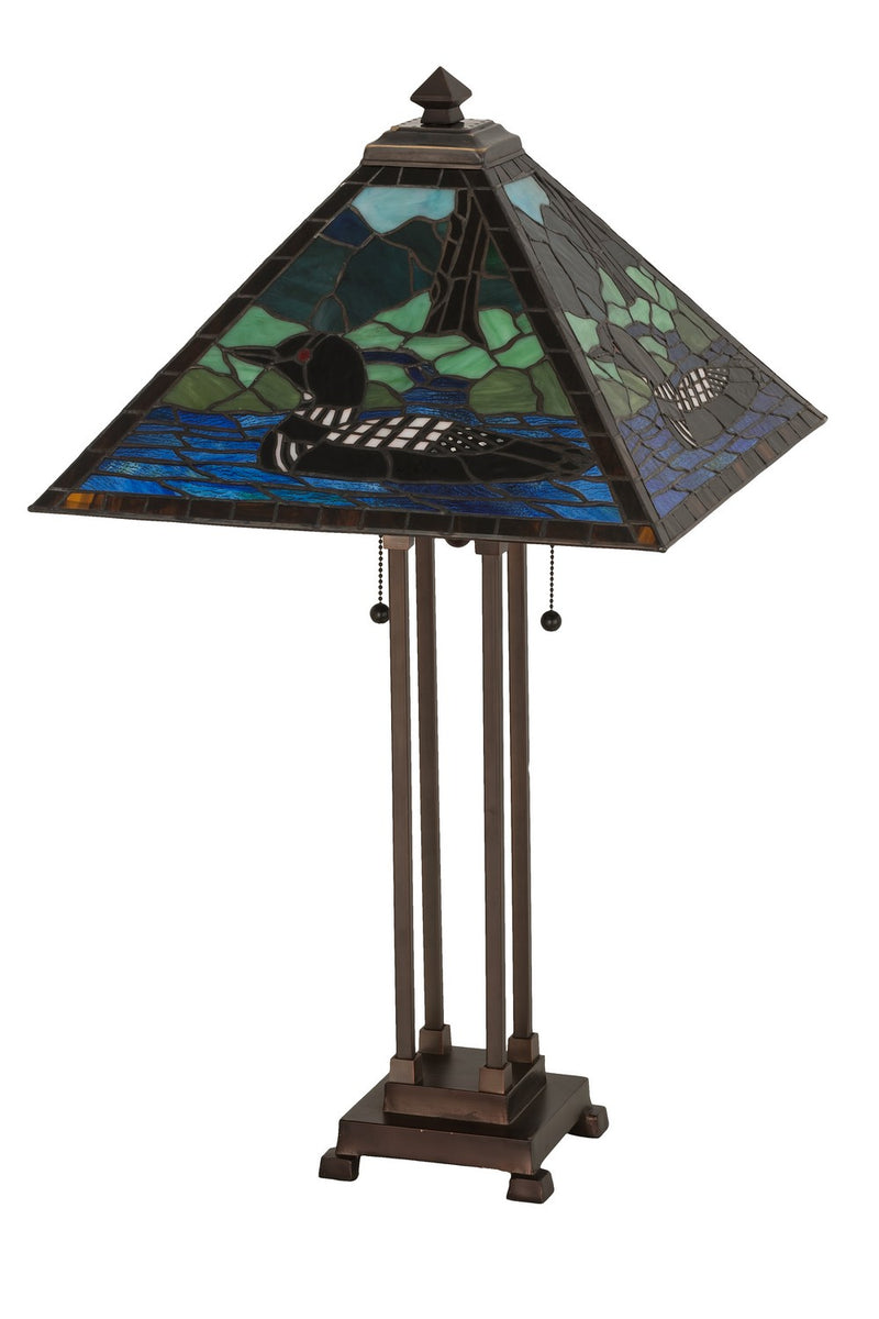 Meyda Tiffany 81055 Two Light Table Lamp, Black Metal