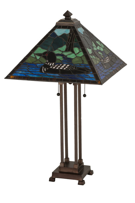 Meyda Tiffany 81055 Two Light Table Lamp, Black Metal