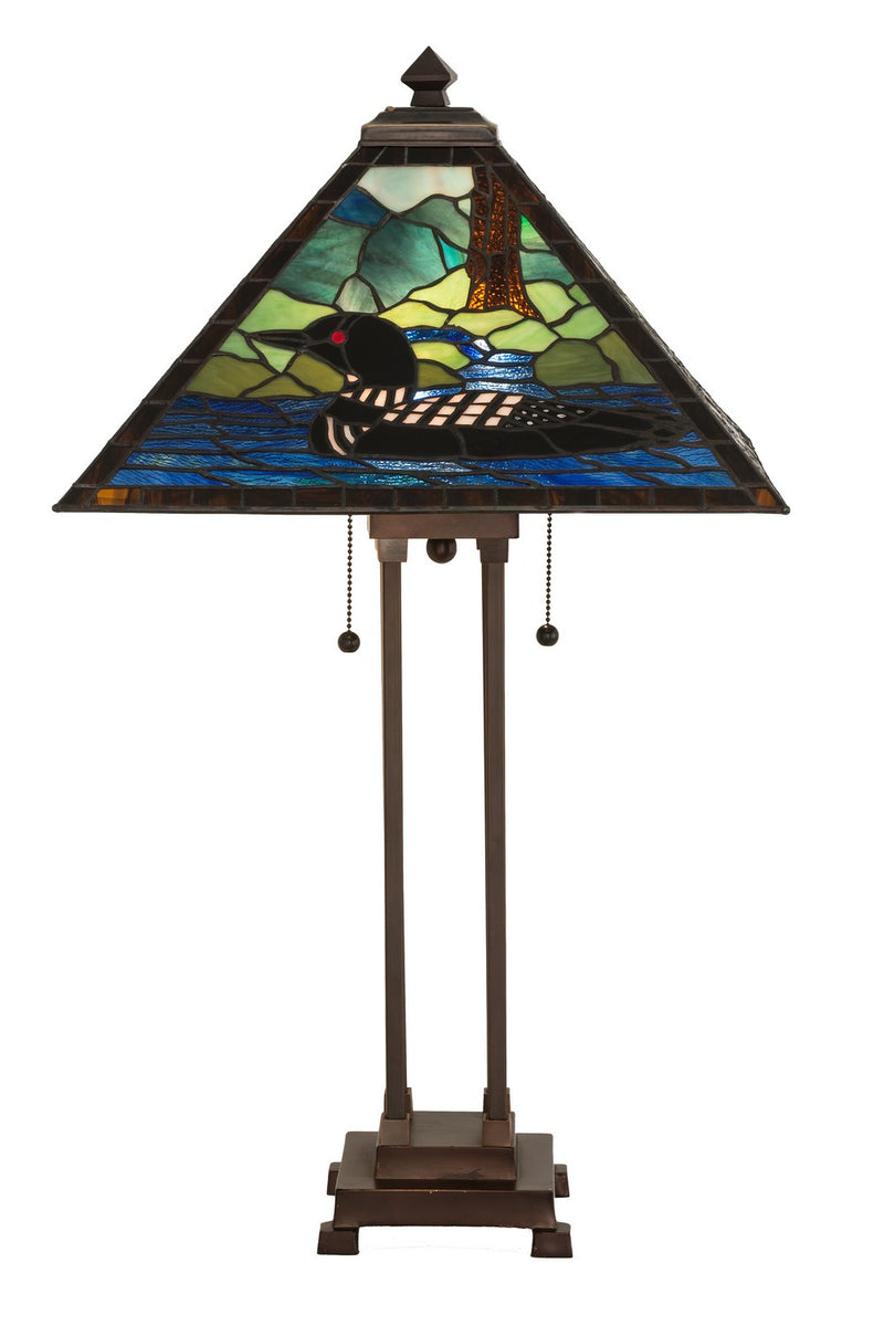 Meyda Tiffany 81055 Two Light Table Lamp, Black Metal