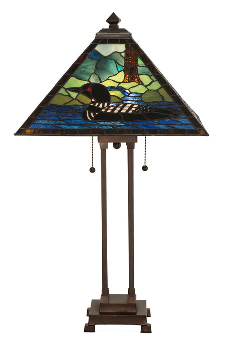 Meyda Tiffany 81055 Two Light Table Lamp, Black Metal