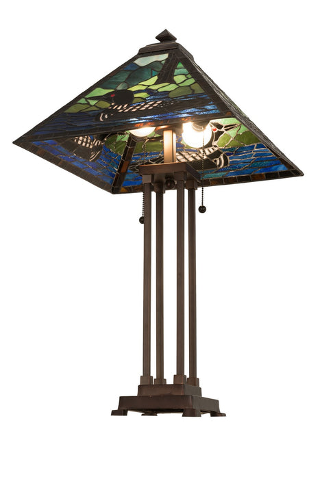 Meyda Tiffany 81055 Two Light Table Lamp, Black Metal