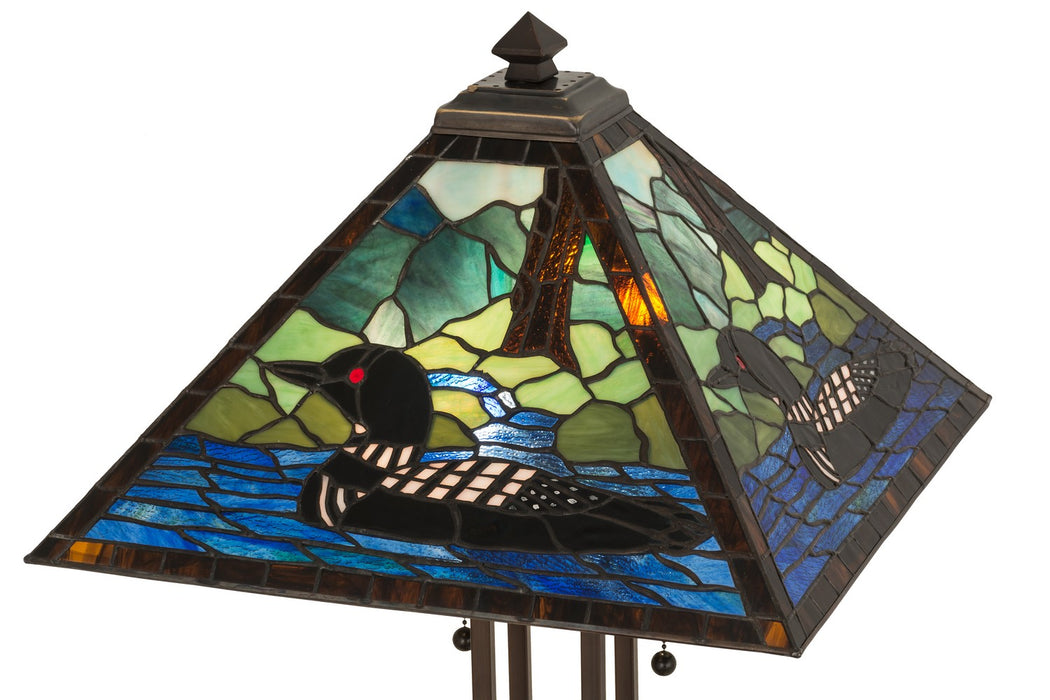 Meyda Tiffany 81055 Two Light Table Lamp, Black Metal