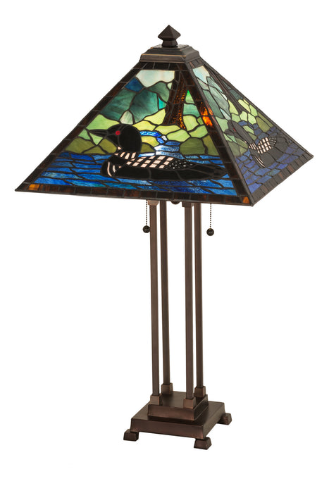 Meyda Tiffany 81055 Two Light Table Lamp, Black Metal