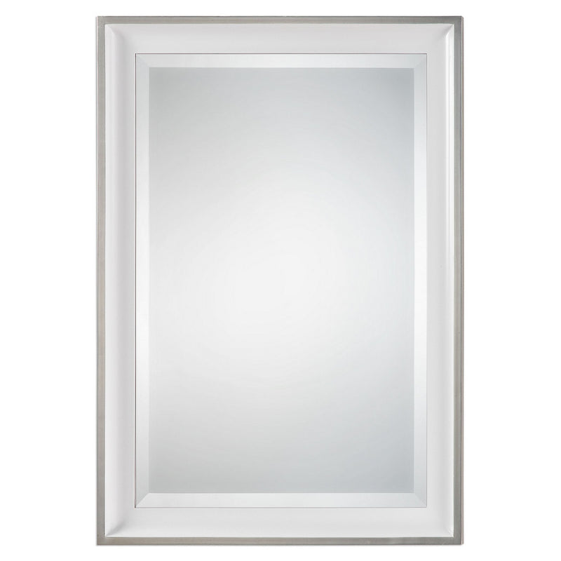 Uttermost 09081 Mirror, Gloss White w/Silver Leaf