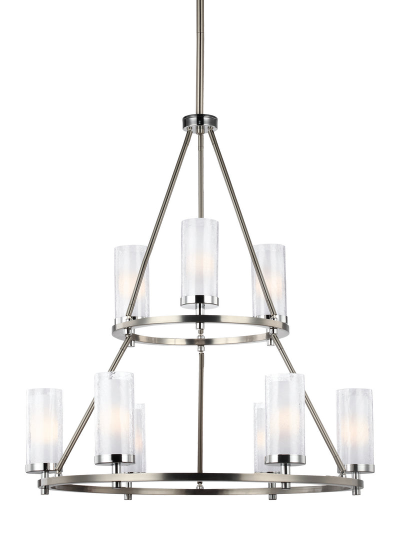 Generation Lighting F2987/9SN/CH Nine Light Chandelier, Satin Nickel / Chrome