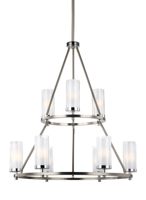 Generation Lighting F2987/9SN/CH Nine Light Chandelier, Satin Nickel / Chrome