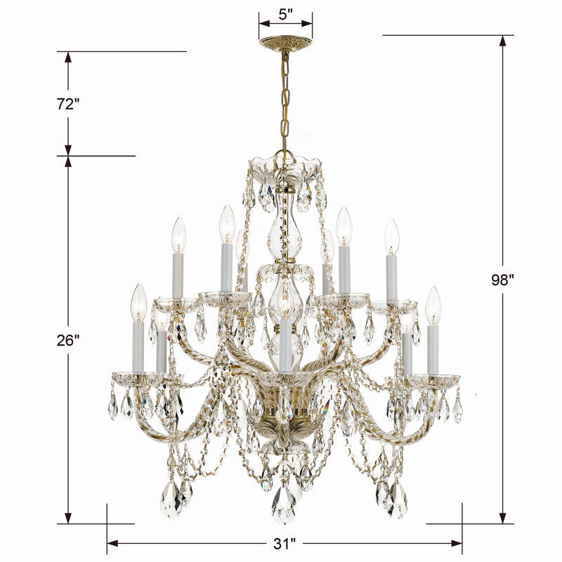 Crystorama 1135-PB-CL-I 12 Light Chandelier, Polished Brass