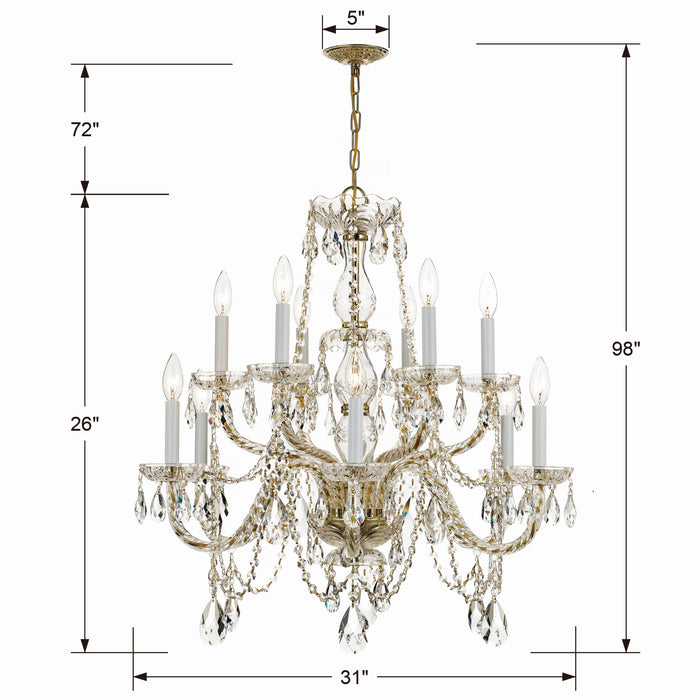 Crystorama 1135-PB-CL-SAQ 12 Light Chandelier, Polished Brass
