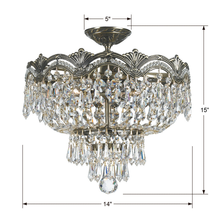 Crystorama 1483-HB-CL-I Three Light Semi Flush Mount, Historic Brass