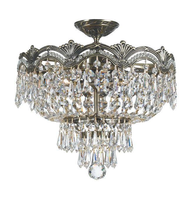 Crystorama 1483-HB-CL-I Three Light Semi Flush Mount, Historic Brass