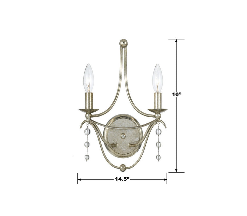 Crystorama 432-SA Two Light Wall Sconce, Antique Silver