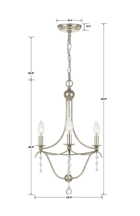 Crystorama 433-SA Three Light Mini Chandelier, Antique Silver