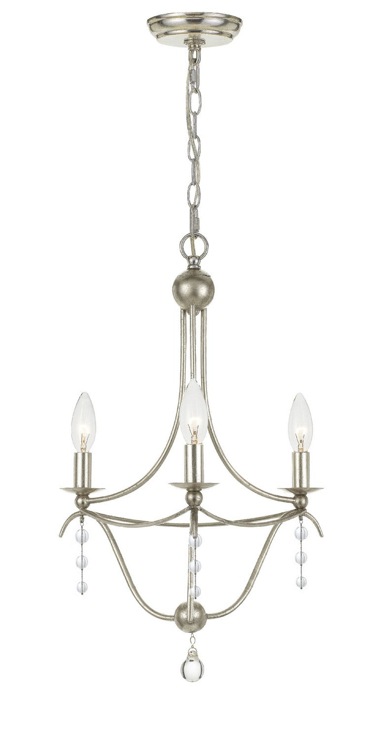 Crystorama 433-SA Three Light Mini Chandelier, Antique Silver