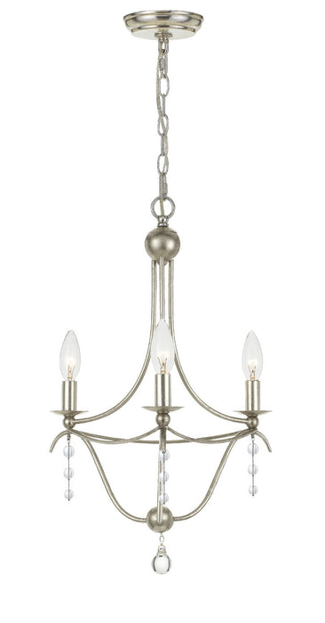 Crystorama 433-SA Three Light Mini Chandelier, Antique Silver