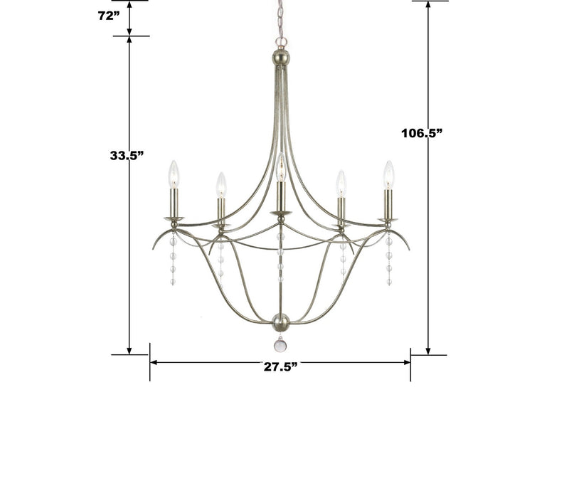 Crystorama 435-SA Five Light Chandelier, Antique Silver
