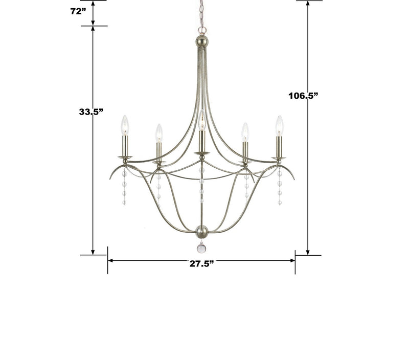 Crystorama 435-SA Five Light Chandelier, Antique Silver