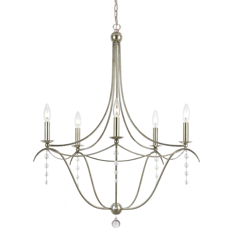 Crystorama 435-SA Five Light Chandelier, Antique Silver