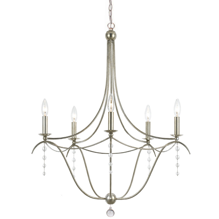Crystorama 435-SA Five Light Chandelier, Antique Silver