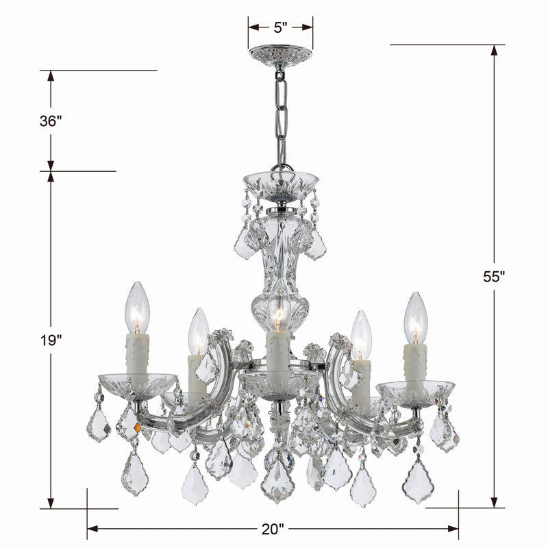 Crystorama 4376-CH-CL-MWP Five Light Mini Chandelier, Polished Chrome