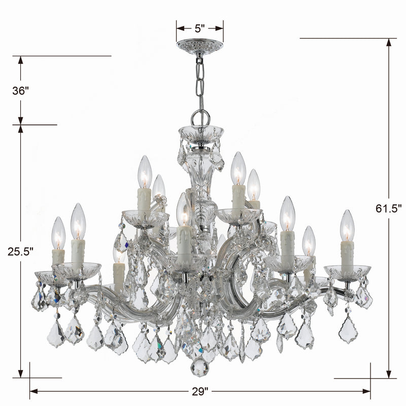 Crystorama 4379-CH-CL-MWP 12 Light Chandelier, Polished Chrome