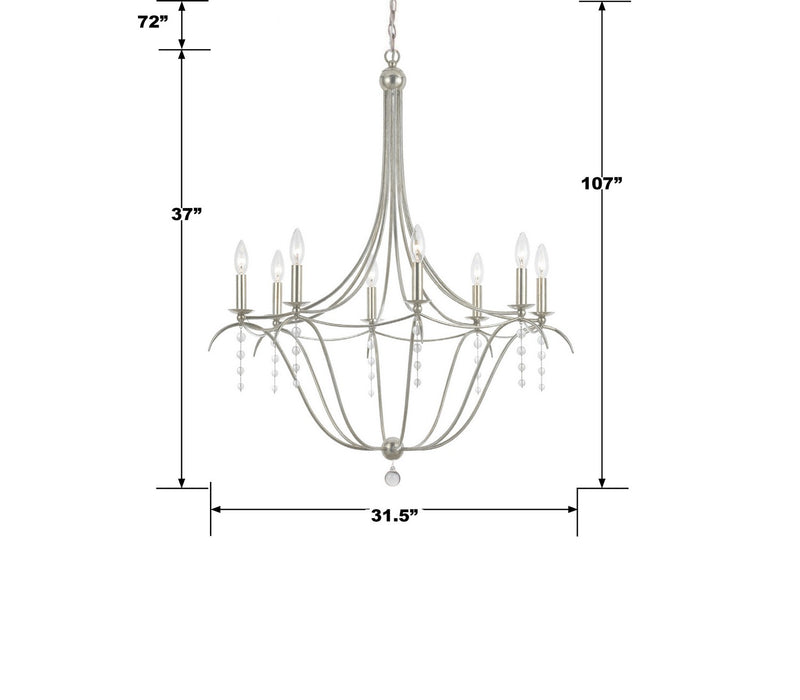 Crystorama 438-SA Eight Light Chandelier, Antique Silver