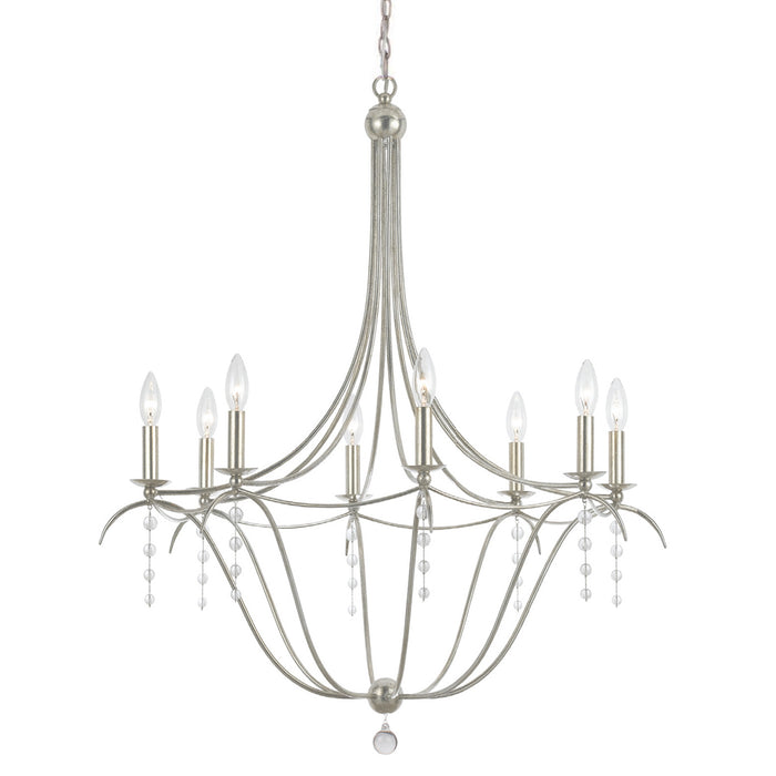 Crystorama 438-SA Eight Light Chandelier, Antique Silver