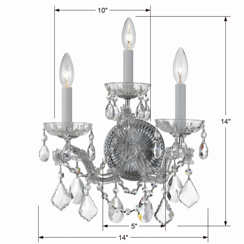 Crystorama 4403-CH-CL-MWP Three Light Wall Sconce, Polished Chrome
