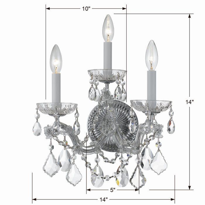 Crystorama 4403-CH-CL-MWP Three Light Wall Sconce, Polished Chrome