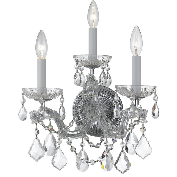 Crystorama 4403-CH-CL-SAQ Three Light Wall Sconce, Polished Chrome