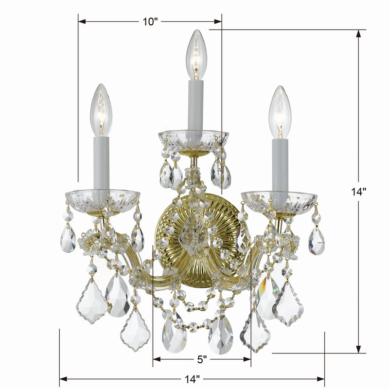 Crystorama 4403-GD-CL-MWP Three Light Wall Sconce, Gold