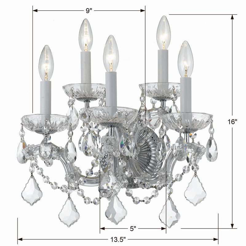 Crystorama 4404-CH-CL-MWP Five Light Wall Sconce, Polished Chrome